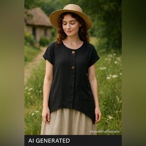 Papa Vancouver Black Rayon Tunic Top M – Asymmetrical Hem, Pocketed, Fully Lined